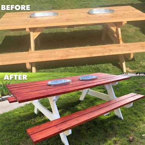 Farmhouse Picnic Table With Beer Buckets Picnic Table Farmhouse