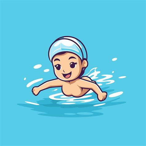 Menino Bonito Nadando Na Piscina Ilustra O Vetorial De Desenho Animado