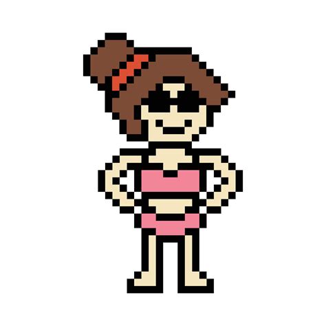 linda píxel dibujos animados bits personaje mujer bikini o nadando traje juego verano playa