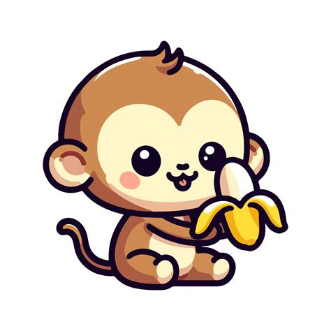 Cartoon Cute Monkey Eating Banana Icon Character 44628328 Png