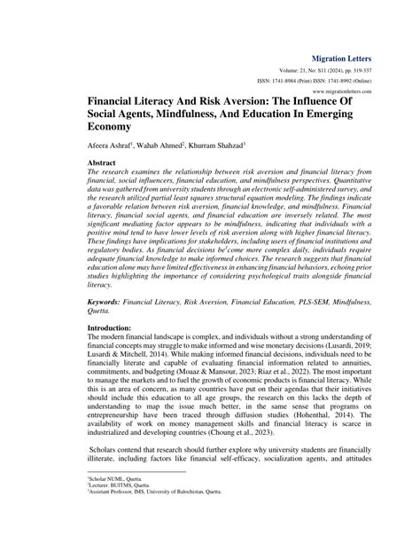 PDF Financial Literacy And Risk Aversion The Influence Of Social