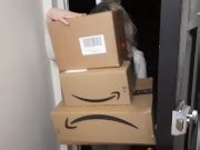 Amazon Delivery Girl Caught By Surprise With Nude Jerking Off Guy But She Can T Resist Fucking