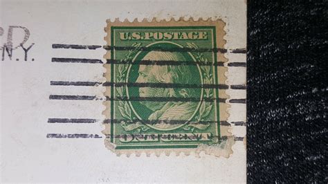 Clear Post Marked Green Ben Franklin One Cent Stamp New York Post