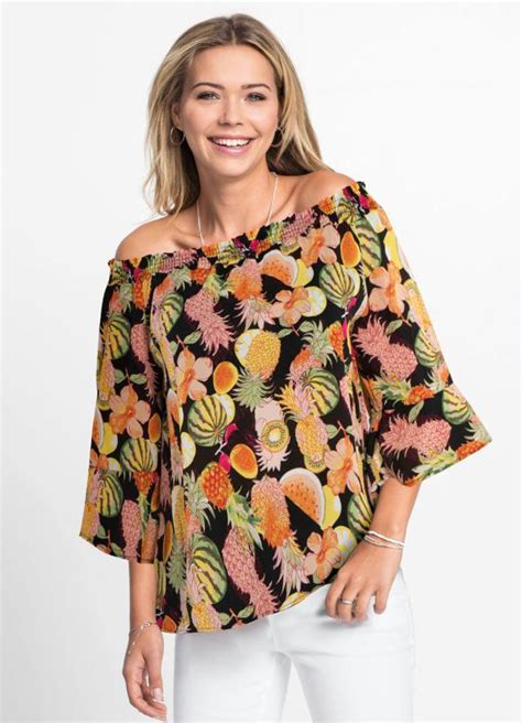 Blusa Ombro A Ombro Frutas Preta Bonprix