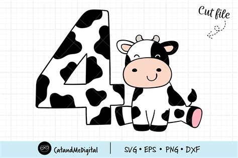 Cow 4th Birthday Svg Graphic By Catandme · Creative Fabrica