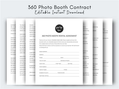 Photo Booth Contract Template Video Booth Rental Etsy