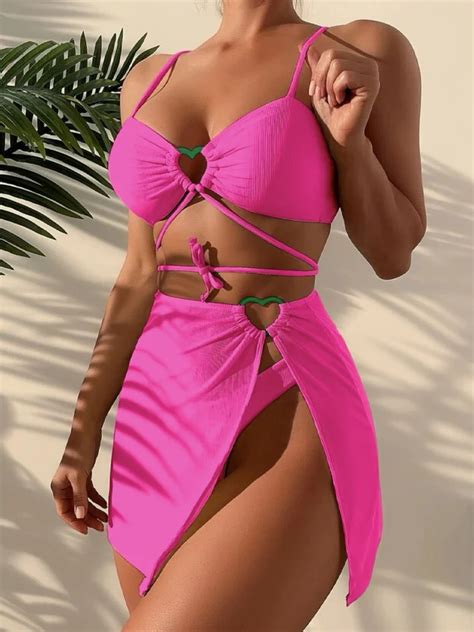 Vigorshely Sexy Solid Strapped Pcs Skirt Bikini Set Women High Waist Cut Thong Swimsuit Push Up