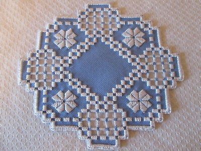 Hardanger Doily Norwegian Embroidery Hand Made Blue White Handmade