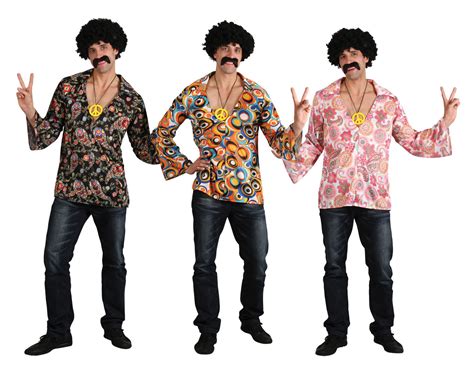 1960s Hippie Shirt Mens Fancy Dress 60s Groovy Retro Hippy Adults