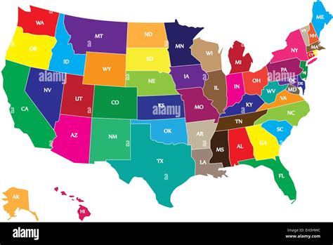 Farbe-USA-Karte mit Staaten und Grenzen Stock-Vektorgrafik - Alamy