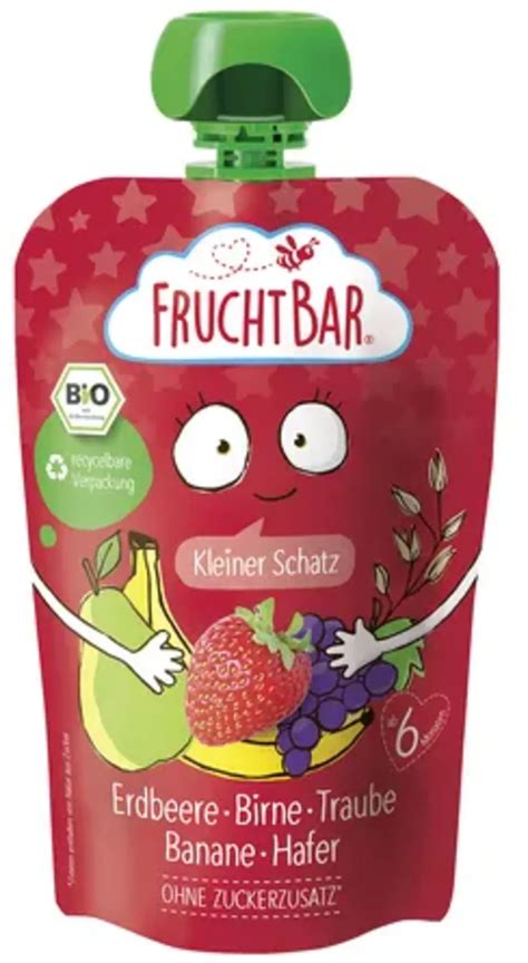 FRUCHTBAR Compote Bio En Gourde Fraise Poire Raisin Banane