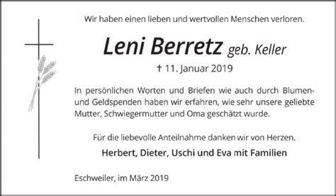 Traueranzeigen Von Leni Berretz Aachen Gedenkt