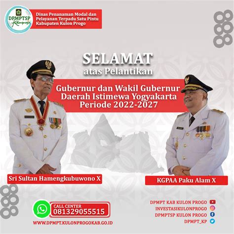 Dpmptsp Selamat Atas Pelantikan Gubernur Dan Wakil Gubernur Diy 2022 2027