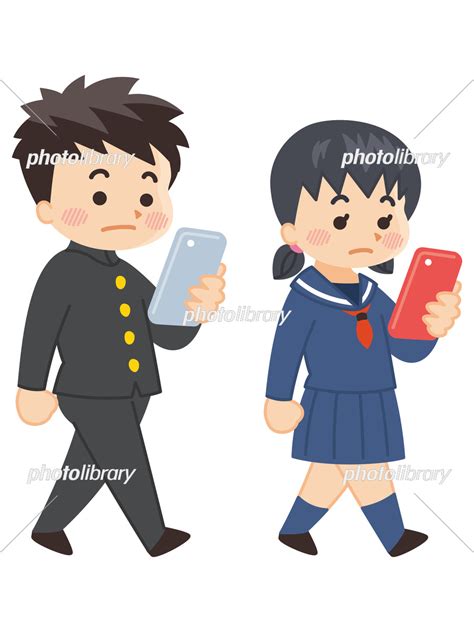 歩きスマホをする高校生 中学生 イラスト素材 7033559 フォトライブラリー Photolibrary