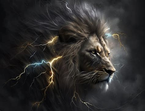 Premium Ai Image A Lion With A Mane And Lightning On His Head