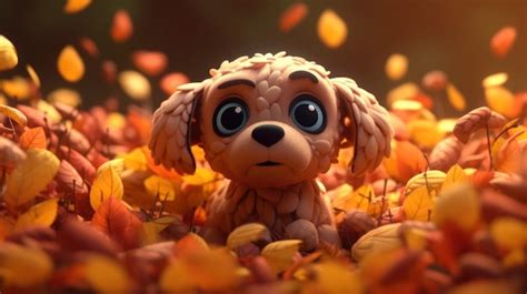 Premium AI Image | A toy dog in a pile of autumn leaves