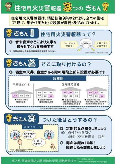 栃木県／住宅用火災警報器の設置が義務付けられています