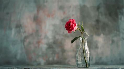 Premium Photo A Beautiful Single Pink Rose In A Glass Vase The Rose