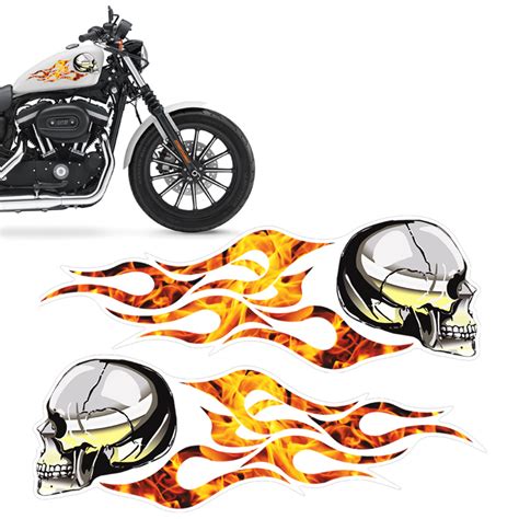 Adesivos Tanque Moto Harley Davidson Caveira Em Chamas Par