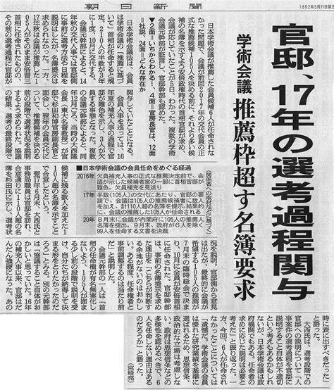 ＜朝日新聞、スクープ！ 1面トップ＞官邸、17年の選考過程関与 学術会議 推薦枠超す名簿要求 赤かぶ