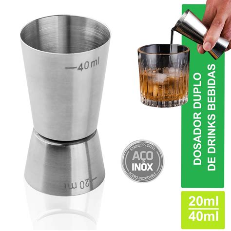 Copo Copinho Dosador Medidor De Bebidas Duplo Barmen Ml Inox Drink