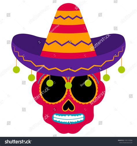 Mexican Skull Hat Day Dead Vector เวกเตอร์สต็อก ปลอดค่าลิขสิทธิ์