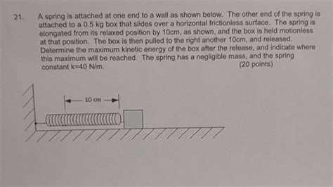 Solved 21 A Spring Is Attached At One End To A Wall As Chegg