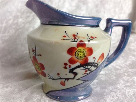 Vintage Japanese Lusterware Hand Painted Creamer Pitcher With Orange