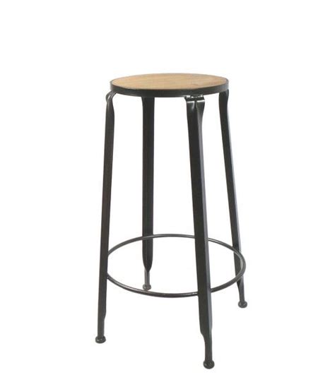 Tabouret de Bar Rond en Métal Noir et Assise en Bois Bar Deco Table