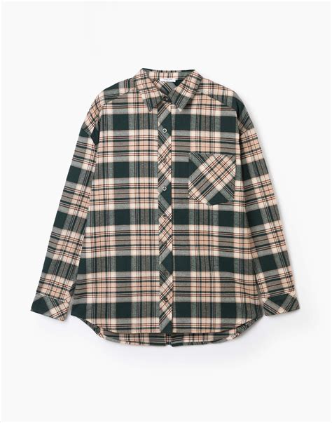 Зелёная рубашка oversize в клетку с нагрудным карманом GWT003156-3 ...