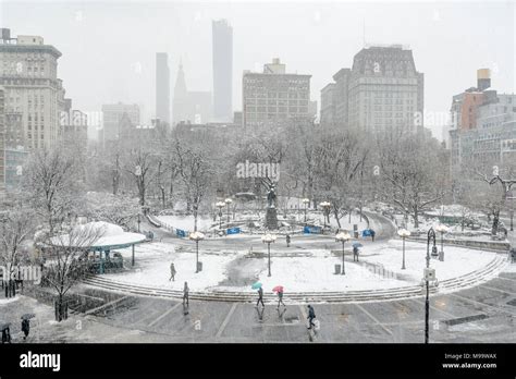 New York City, NY, USA - March 21, 2018: Union Square Park in Winter ...