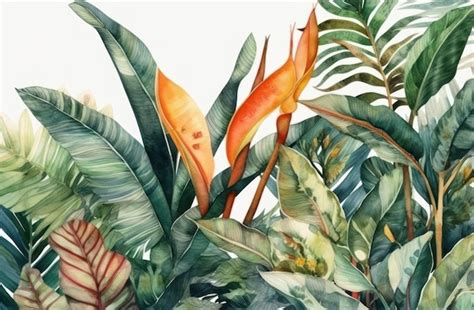 Premium Photo A Watercolor Painting Of Tropical Plants