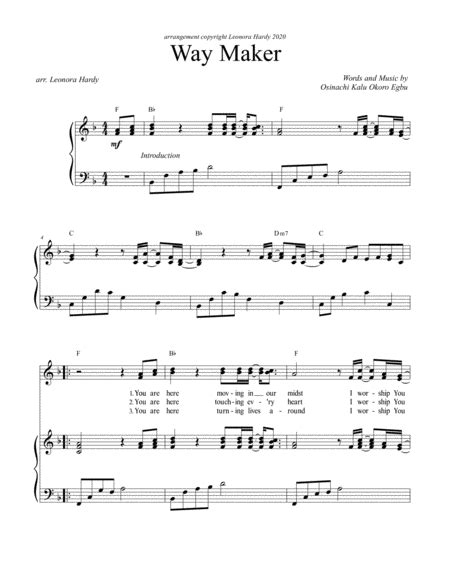 Way Maker Arr Leonora Hardy By Sinach Sheet Music For Piano And Vocal