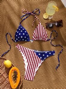 Swim Vcay Th Of July Celebration Women Patriotic Star Stripes USA Flag Print Bikini Set For