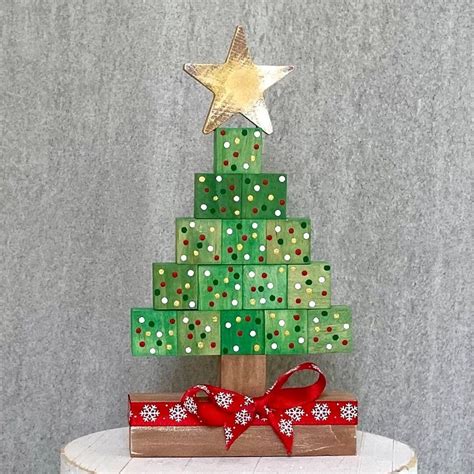 Wood Block Tree / Christmas Tiered Tray / Holiday Home Shelf and Table ...