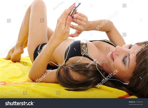 Woman Bikini Listening Music Stock Photo Edit Now 11594476