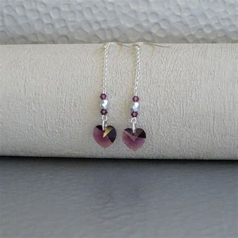 Boucles D Oreilles Argent 925 Coeur Swarovski Amethyste Etsy France