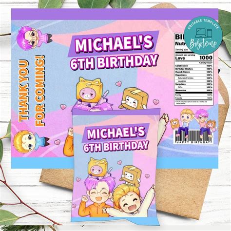 Lankybox Justin Adam Birthday Chip Bag Digital File Printable Bobotemp