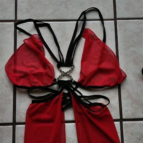 Red And Black Strappy Mesh Sexy Babydoll Lingerie Depop