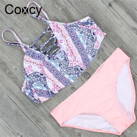 Coxcy Women Bandage Hollow Brazilian Sexy Style Bikinis Swimsuit Bikini