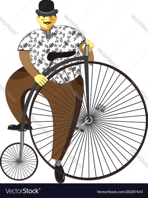 Penny farthing or high wheel bicycle and fat man Vector Image