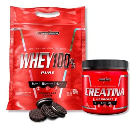 Kit Creatina 300g Whey 100 Pure Concentrado Integral 900g Frete Grátis