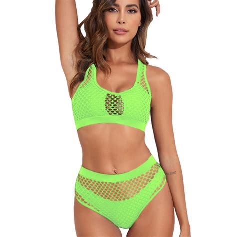 VBARHMQRT Plus Size Swimwear 2 Piece Bikini Mesh High Waisted Bikini