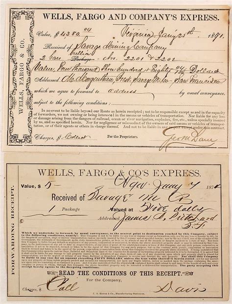 Two Virginia City / Savage Mining Company Wells Fargo Papers