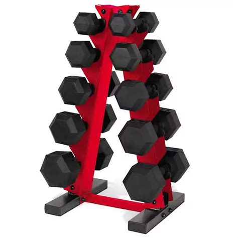 Cap Barbell 150 Lb Coated Hex Dumbbell Set With Red Rack Academy