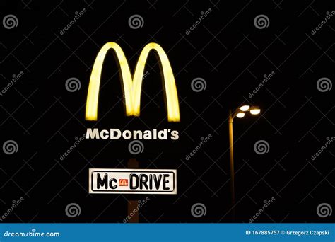 Yellow McDonald`s Sign, Night, Clouds in Background, McDonald`s ...