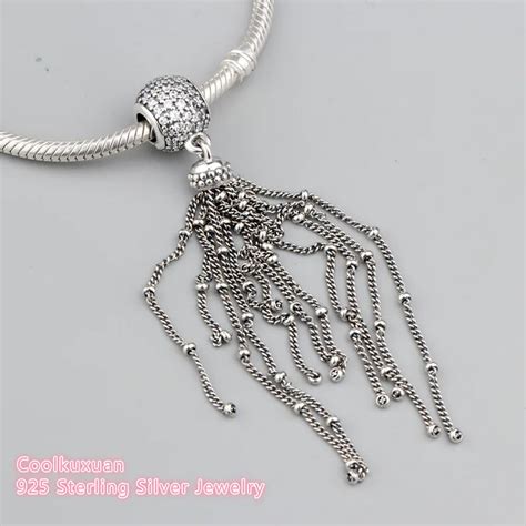 2019 Spring 100 925 Sterling Silver Enchanted Tassel Pendant Clear CZ