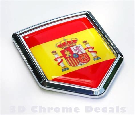 Spain Flag Spanish Emblem Chrome Crest Decal Sticker Chrome Auto Emblems