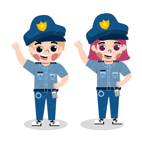 Enfants Portant Un Uniforme De Police Pour L Illustration D Un Travail De Rêve Vecteur Premium