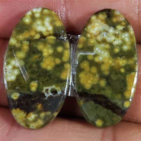 15x28x04 MM 32 80 Cts Naturel Ocean Jasper Paire Ovale Cabochon